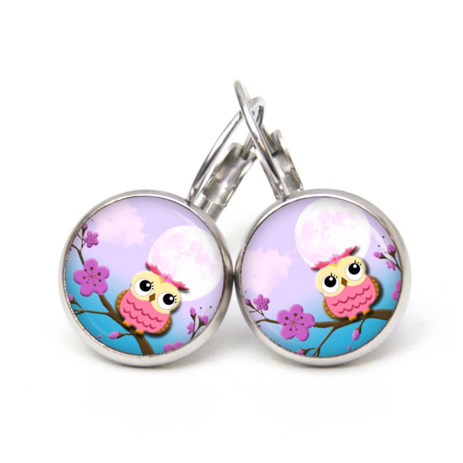Druckknopf Ohrstecker Ohrhänger Clipse Eulen Dame rosa lila blau Druckknopf Ohrstecker Ohrhänger Clipse Eulen Dame rosa lila blau