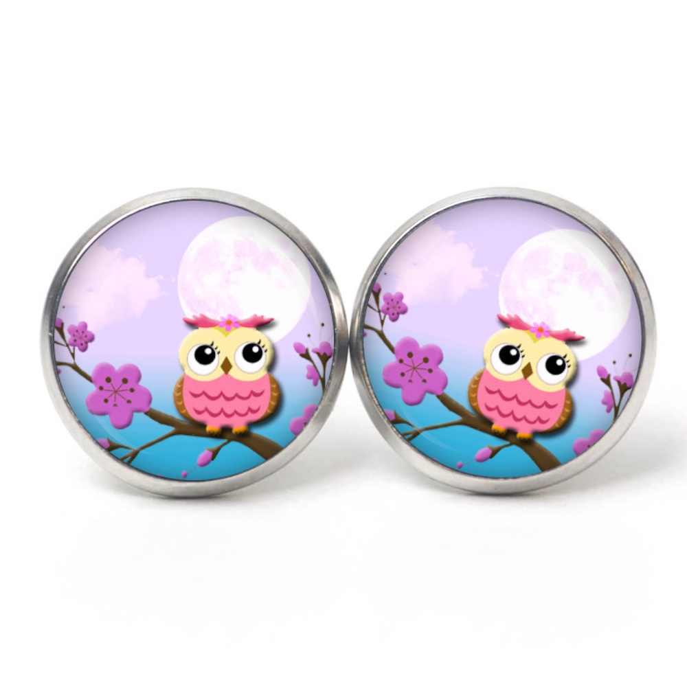 Druckknopf Ohrstecker Ohrhänger Clipse Eulen Dame rosa lila blau Druckknopf Ohrstecker Ohrhänger Clipse Eulen Dame rosa lila blau