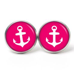 Ohrstecker, Ohrhänger, Clipse & Druckknopf – Motiv pinker Anker – Schmuck aus Edelstahl