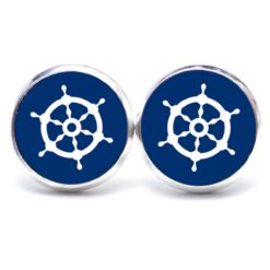 Druckknopf / Ohrstecker / Ohrhänger blaues Steuerrad