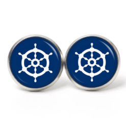 Ohrstecker, Ohrhänger, Clipse & Druckknopf - Motiv maritim Schiff Steuerrad Blau - Schmuck aus Edelstahl