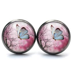 Druckknopf Ohrstecker Ohrhänger Clipse hellblauer Schmetterling