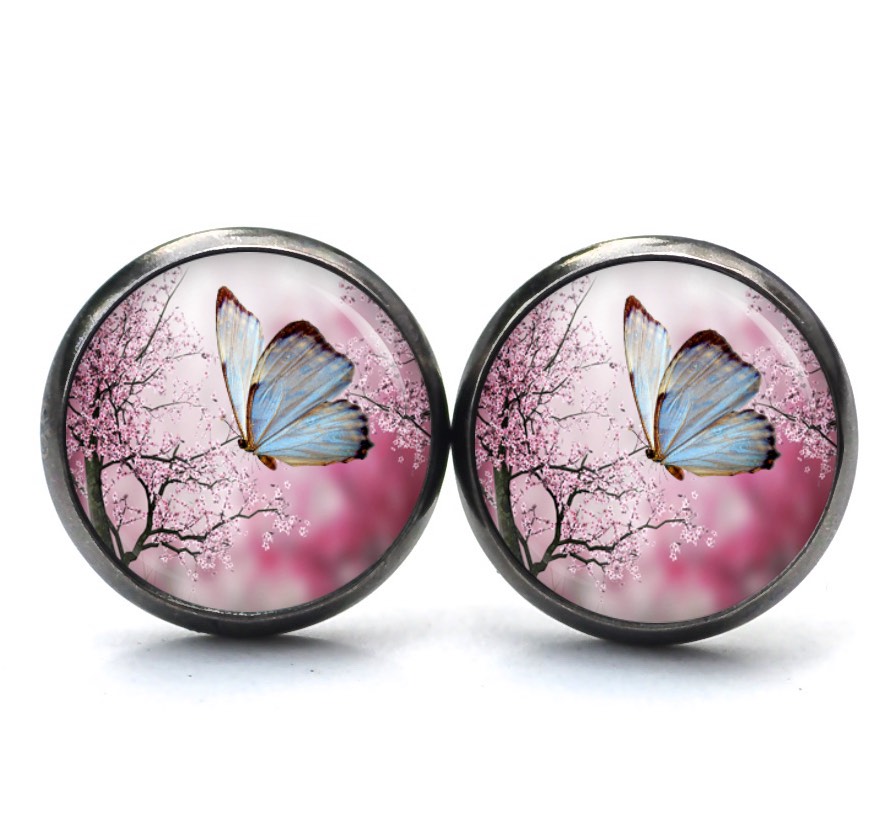 Ohrstecker, Ohrhänger, Clipse & Druckknopf – Motiv hellblauer Schmetterling – Schmuck aus Edelstahl Ohrstecker, Ohrhänger, Clipse & Druckknopf – Motiv hellblauer Schmetterling – Schmuck aus Edelstahl