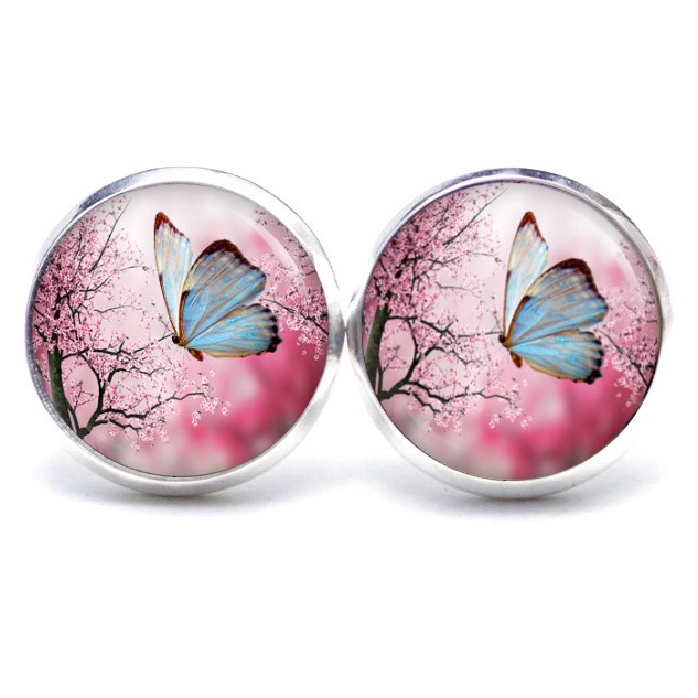 Ohrstecker, Ohrhänger, Clipse & Druckknopf – Motiv hellblauer Schmetterling – Schmuck aus Edelstahl Ohrstecker, Ohrhänger, Clipse & Druckknopf – Motiv hellblauer Schmetterling – Schmuck aus Edelstahl