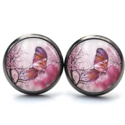 Druckknopf Ohrstecker Ohrhänger Clipse Schmetterling in pink