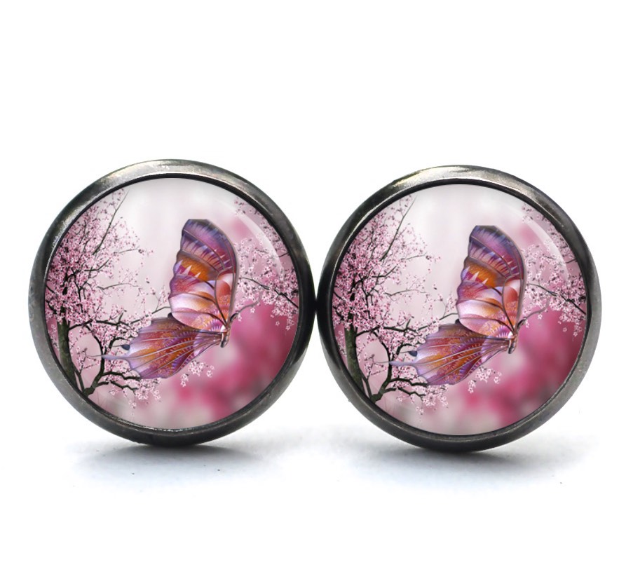 Ohrstecker, Ohrhänger, Clipse & Druckknopf – Motiv Schmetterling in pink – Schmuck aus Edelstahl Ohrstecker, Ohrhänger, Clipse & Druckknopf – Motiv Schmetterling in pink – Schmuck aus Edelstahl