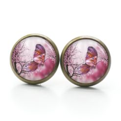 Druckknopf Ohrstecker Ohrhänger Clipse Schmetterling in pink