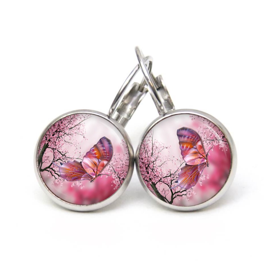 Ohrstecker, Ohrhänger, Clipse & Druckknopf – Motiv Schmetterling in pink – Schmuck aus Edelstahl Ohrstecker, Ohrhänger, Clipse & Druckknopf – Motiv Schmetterling in pink – Schmuck aus Edelstahl