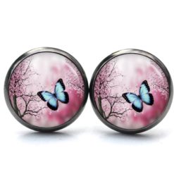 Druckknopf Ohrstecker Ohrhänger Clipse blauer Schmetterling