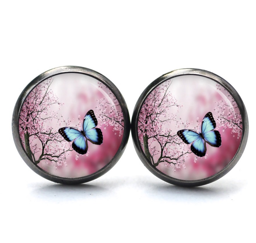 Ohrstecker, Ohrhänger, Clipse & Druckknopf – Motiv blauer Schmetterling – Schmuck aus Edelstahl Ohrstecker, Ohrhänger, Clipse & Druckknopf – Motiv blauer Schmetterling – Schmuck aus Edelstahl