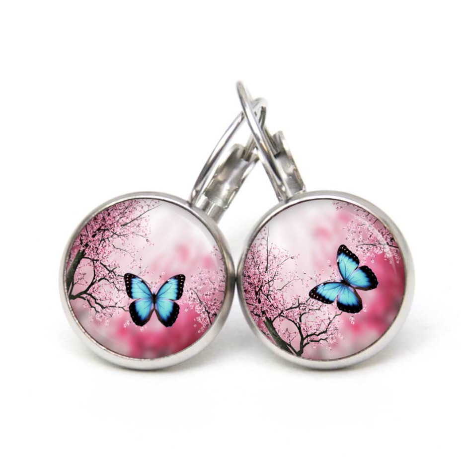 Ohrstecker, Ohrhänger, Clipse & Druckknopf – Motiv blauer Schmetterling – Schmuck aus Edelstahl Ohrstecker, Ohrhänger, Clipse & Druckknopf – Motiv blauer Schmetterling – Schmuck aus Edelstahl
