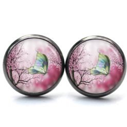 Druckknopf Ohrstecker Ohrhänger Clipse türkis grüner Schmetterling