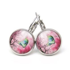 Druckknopf Ohrstecker Ohrhänger Clipse türkis grüner Schmetterling