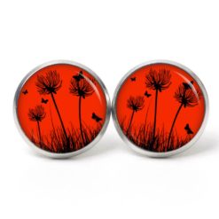 Ohrstecker, Ohrhänger, Clipse & Druckknopf – Motiv zarte Pusteblume in Rot – Schmuck aus Edelstahl