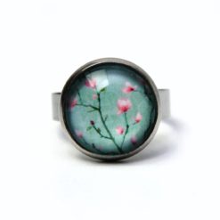 Edelstahl Ring mit türkisen Kirschblüten - verschiedene Größen