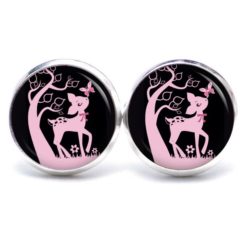 Druckknopf Ohrstecker Ohrhänger Clipse Rehkitz Reh Bambi Schwarz Pink