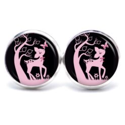 Druckknopf Ohrstecker Ohrhänger Clipse Rehkitz Reh Bambi Schwarz Pink