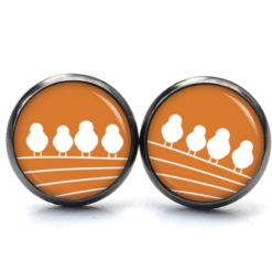 Druckknopf Ohrstecker Ohrhänger Clipse 4 Vögel auf dem Drahtseil in Orange