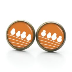 Druckknopf Ohrstecker Ohrhänger Clipse 4 Vögel auf dem Drahtseil in Orange