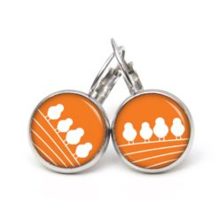 Druckknopf Ohrstecker Ohrhänger Clipse 4 Vögel auf dem Drahtseil in Orange