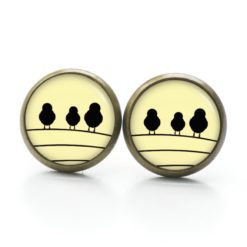 Druckknopf Ohrstecker Ohrhänger Clipse 3 Vögel auf dem Drahtseil schwarz gelb