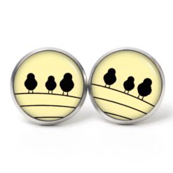 Druckknopf Ohrstecker Ohrhänger Clipse 3 Vögel auf dem Drahtseil schwarz gelb
