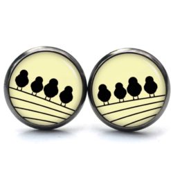 Druckknopf Ohrstecker Ohrhänger Clipse 4 Vögel auf dem Drahtseil