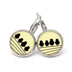 Druckknopf Ohrstecker Ohrhänger Clipse 4 Vögel auf dem Drahtseil