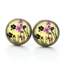 Druckknopf Ohrstecker Ohrhänger Clipse romantische Blumenwiese in Pink Gelb