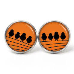 Druckknopf Ohrstecker Ohrhänger Clipse 4 Vögel auf dem Drahtseil orange schwarz