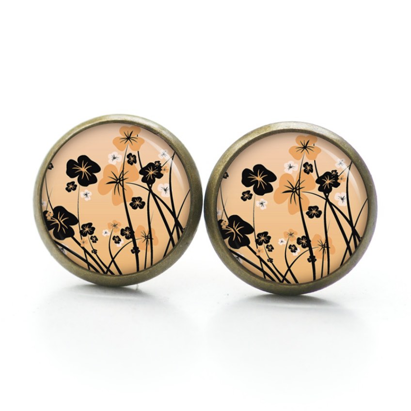 Druckknopf Ohrstecker Ohrhänger Clipse Blumenwiese orange schwarz Druckknopf Ohrstecker Ohrhänger Clipse Blumenwiese orange schwarz