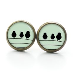 Druckknopf Ohrstecker Ohrhänger Clipse 3 Vögel auf dem Drahtseil grün schwarz