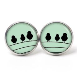 Druckknopf Ohrstecker Ohrhänger Clipse 3 Vögel auf dem Drahtseil grün schwarz