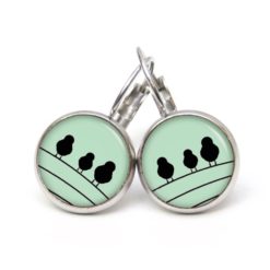 Druckknopf Ohrstecker Ohrhänger Clipse 3 Vögel auf dem Drahtseil grün schwarz