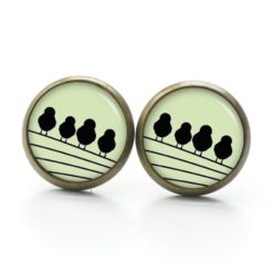 Druckknopf Ohrstecker Ohrhänger Clipse 4 Vögel auf dem Drahtseil grün