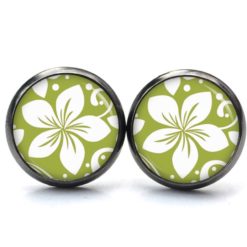 Druckknopf Ohrstecker Ohrhänger Clipse große weiße Blume