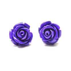 Große violette Rosen Ohrstecker - Edelstahl