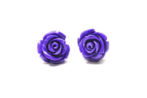 Große violette Rosen Ohrstecker - Edelstahl