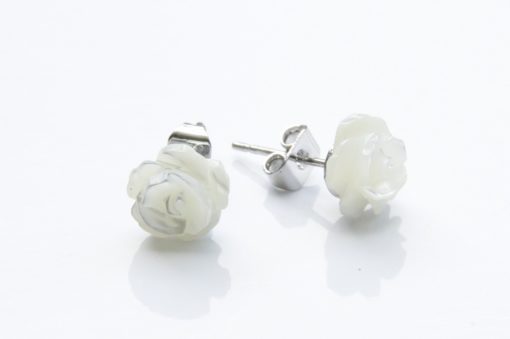 Zarte Perlmuttröschen Rosen Ohrstecker - 8mm - Edelstahl