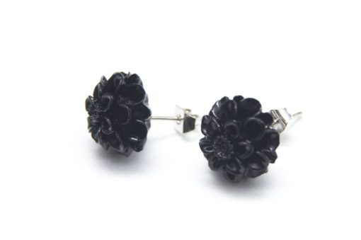 Schwarze Chrysanthemen Blumen Ohrstecker - 12mm - Edelstahl