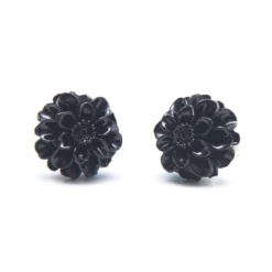 Schwarze Chrysanthemen Blumen Ohrstecker - 12mm - Edelstahl