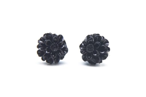 Schwarze Chrysanthemen Blumen Ohrstecker - 12mm - Edelstahl