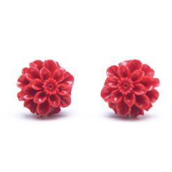 Rote Chrysanthemen Blumen Ohrstecker - Edelstahl