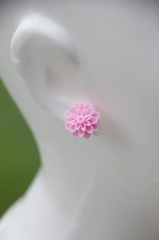 Rosa Chrysanthemen Blumen Ohrstecker - 12mm - Edelstahl