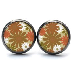 Druckknopf Ohrstecker Ohrhänger Clipse braun rosa Blumen