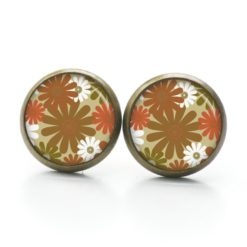 Druckknopf Ohrstecker Ohrhänger Clipse braun rosa Blumen