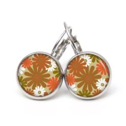 Druckknopf Ohrstecker Ohrhänger Clipse braun rosa Blumen