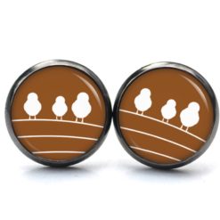 Druckknopf Ohrstecker Ohrhänger Clipse 3 Vögel auf dem Drahtseil braun weiß