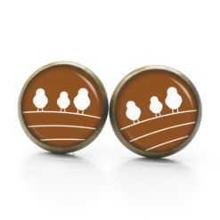 Druckknopf Ohrstecker Ohrhänger Clipse 3 Vögel auf dem Drahtseil braun weiß