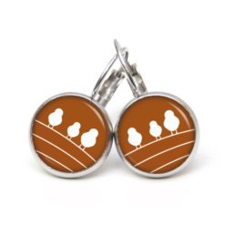 Druckknopf Ohrstecker Ohrhänger Clipse 3 Vögel auf dem Drahtseil braun weiß